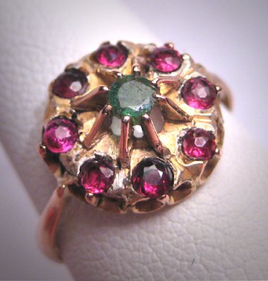 Antique Emerald Ruby Ring Georgian Victorian Yellow Gold Wedding c.1900
