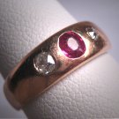 Antique Old Diamond and Ruby Wedding Ring Gold Band Victorian Mine Cut 5.5