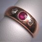 Antique Old Diamond and Ruby Wedding Ring Gold Band Victorian Mine Cut 5.5