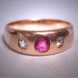 Antique Old Diamond and Ruby Wedding Ring Gold Band Victorian Mine Cut 5.5