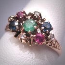 Antique Diamond Ruby Sapphire Emerald Wedding Ring Band Victorian Rose Cut 8 Rare