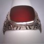 Antique Carnelian Ring Georgian Victorian Chased Silver Wedding - Georgian