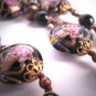 Antique Wedding Cake Bead Necklace Black Pink Gold Vintage Italian Art Deco