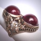 Antique Garnet Cabochon Ring Vintage Victorian Ornate Floral Filigree  c.1900