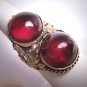 Antique Garnet Cabochon Ring Vintage Victorian Ornate Floral Filigree  c.1900