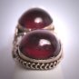 Antique Garnet Cabochon Ring Vintage Victorian Ornate Floral Filigree  c.1900