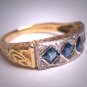 Vintage Platinum 18K Sapphire Diamond Wedding Ring Band Art Deco Chased Detail