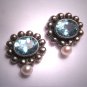 Vintage Victorian Blue Topaz Pearl Earrings Estate Silver Georgian