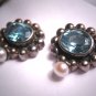 Vintage Victorian Blue Topaz Pearl Earrings Estate Silver Georgian