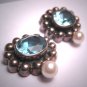 Vintage Victorian Blue Topaz Pearl Earrings Estate Silver Georgian