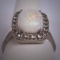 Antique White Sapphire Australian White Opal Ring Wedding White Gold Art Deco 30s
