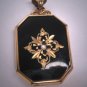 Antique Black Enamel Gold Locket Pendant Seed Pearl Victorian Art Deco 1920