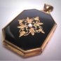 Antique Black Enamel Gold Locket Pendant Seed Pearl Victorian Art Deco 1920
