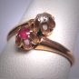 Antique Ruby and Mine Cut Diamond Wedding Ring Gold Victorian - Art Deco c.1900