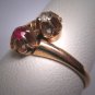 Antique Ruby and Mine Cut Diamond Wedding Ring Gold Victorian - Art Deco c.1900