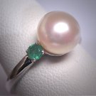 Estate Vintage Pearl Emerald Ring Retro Deco Jewelry - Wedding Engagement