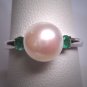 Estate Vintage Pearl Emerald Ring Retro Deco Jewelry - Wedding Engagement
