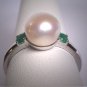Estate Vintage Pearl Emerald Ring Retro Deco Jewelry - Wedding Engagement