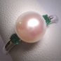 Estate Vintage Pearl Emerald Ring Retro Deco Jewelry - Wedding Engagement