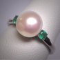 Estate Vintage Pearl Emerald Ring Retro Deco Jewelry - Wedding Engagement