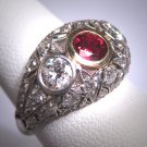 Gorgeous Antique Platinum Diamond Ruby Wedding Ring Band Filigree Art Deco 1.75ctw Engagement
