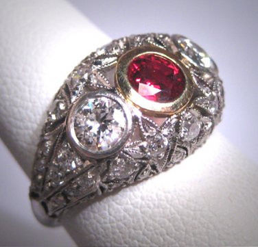 Gorgeous Antique Platinum Diamond Ruby Wedding Ring Band Filigree Art Deco 1.75ctw Engagement