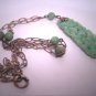 Antique Carved Green Jade Necklace Lavaliere Silver Art Deco Jewelry c.1900
