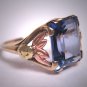 Antique Sapphire Wedding Ring Vintage Art Deco 30s Rose Green Yellow Gold