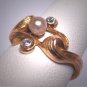Antique Art Nouveau Pearl Diamond Wedding Ring Band 14K Gold Victorian