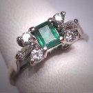 Antique Emerald Diamond Wedding Ring Band Vintage Art Deco White Gold