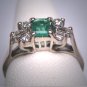 Antique Emerald Diamond Wedding Ring Band Vintage Art Deco White Gold