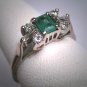 Antique Emerald Diamond Wedding Ring Band Vintage Art Deco White Gold