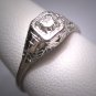 Antique Old Euro Cut Diamond Wedding Ring 18K Filigree Art Deco Vintage White Gold Engagement c.1920