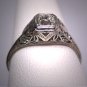Antique Old Euro Cut Diamond Wedding Ring 18K Filigree Art Deco Vintage White Gold Engagement c.1920