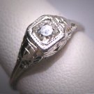 Antique Old Euro Cut Diamond Wedding Ring 18K Filigree Art Deco Vintage White Gold Engagement c.1920