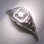 Antique Old Euro Cut Diamond Wedding Ring 18K Filigree Art Deco Vintage White Gold Engagement c.1920