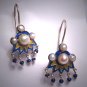 Vintage Art Nouveau Blue Enamel Pearl Earrings Silver Art Deco Dangle Drop