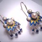 Vintage Art Nouveau Blue Enamel Pearl Earrings Silver Art Deco Dangle Drop