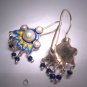 Vintage Art Nouveau Blue Enamel Pearl Earrings Silver Art Deco Dangle Drop