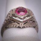 Antique Ruby Wedding Ring Vintage Art Deco White Gold Floral 1920