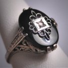 Antique Vintage Diamond Ring Art Deco Filigree Onyx Estate Wedding c.1920