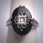 Antique Vintage Diamond Ring Art Deco Filigree Onyx Estate Wedding c.1920