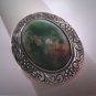 Antique Green Turquoise Ring Vintage Victorian Art Deco Floral Silver c.1920