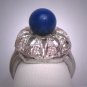 Antique Lapis Diamond Ring Wedding Art Deco 14K White Gold Vintage 1930