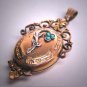 Antique Victorian Turquoise Locket Pendant 1800's Ornate Filigree Gold Floral