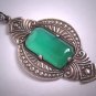 Antique Australian Green Jade Necklace Lavaliere Pendant Vintage Art Deco 20s  Silver