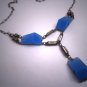 Antique Blue Moonstone Art Glass Paste Necklace Art Deco Victorian Geometric c.1930