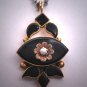 Antique Victorian Black Onyx Seed Pearl Gold Necklace Floral Vintage 1800s