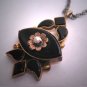Antique Victorian Black Onyx Seed Pearl Gold Necklace Floral Vintage 1800s