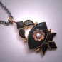 Antique Victorian Black Onyx Seed Pearl Gold Necklace Floral Vintage 1800s